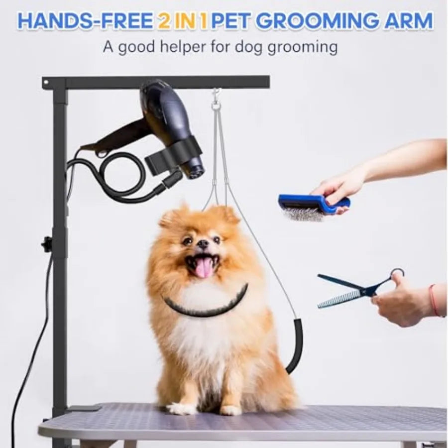 Dog Grooming Arm with Hair Dryer Stand Adjustable 37'' Dog Grooming Table Arm with Clamp and Dogs Restraints for Grooming Small Dogs