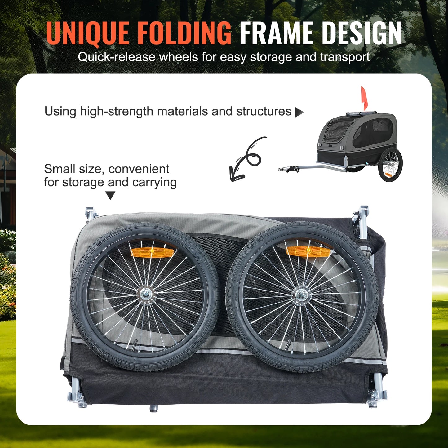 88lbs Dog Bike Trailer Pet Cart Bicycle Carrier With Wheels Coupler Reflectors Flag Collapsible to Store for Dogs