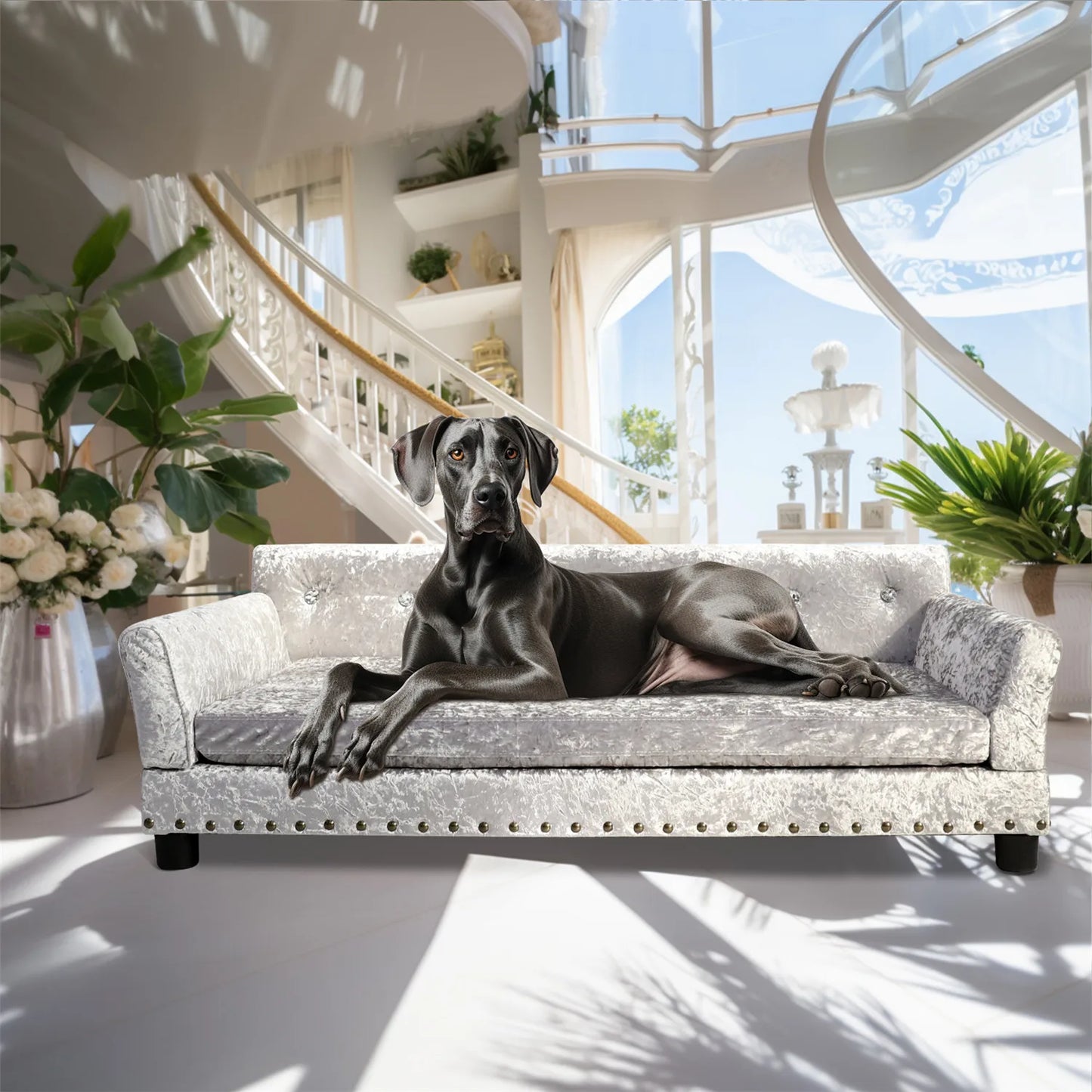 Large Dog Sofa Bed Deluxe Tufted Elevated Jumbo Dog Couch Bed Made Of Velvet - Pet Giant Snuggle Sofa Lounger Memory Foam