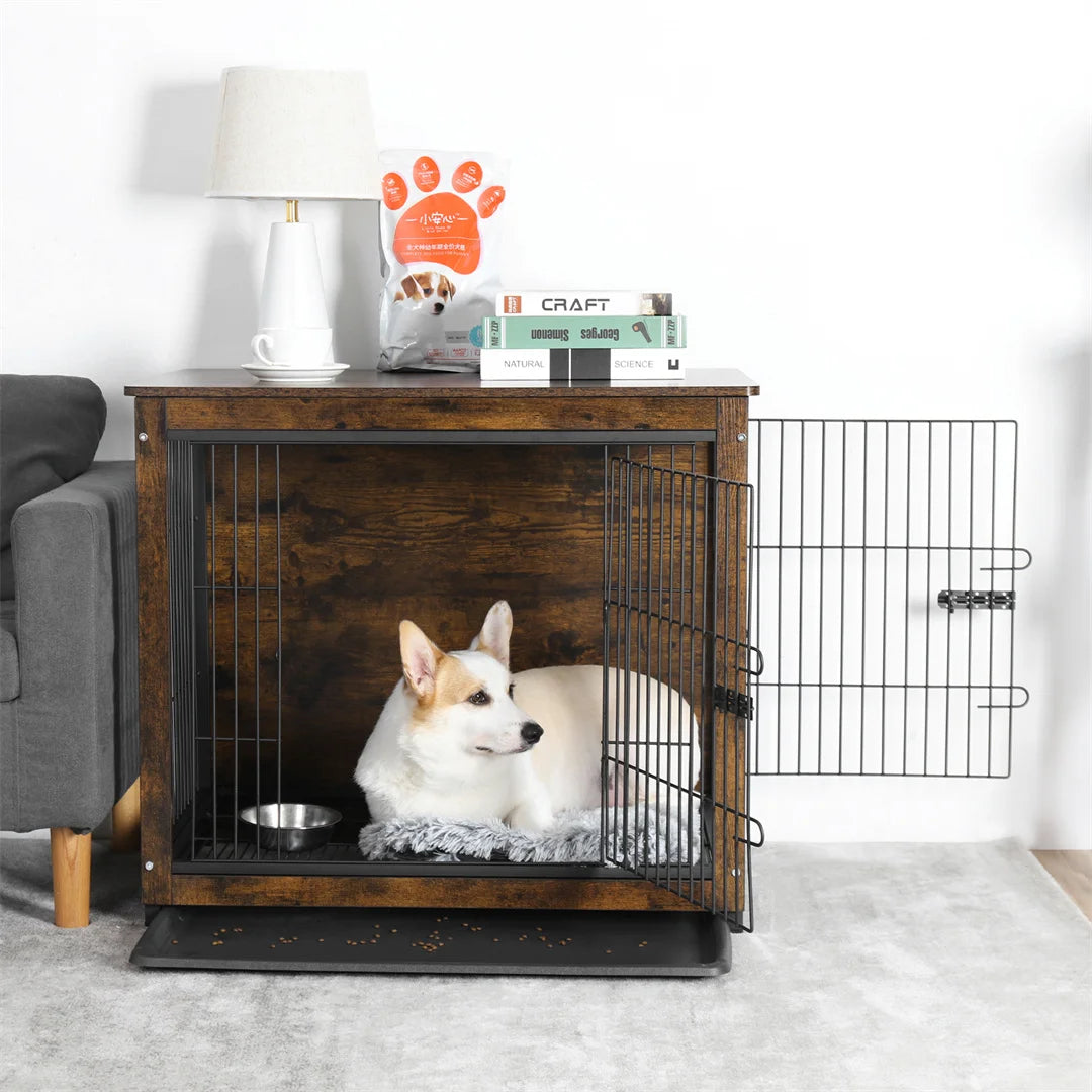 Modern Furniture Dog Cage, Pet Crate End Table, Indoor Wooden Kennel with Double Doors & Removable Tray for Small/Medium Dogs
