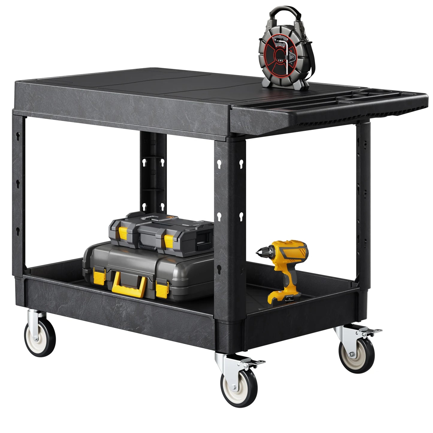 550 lbs Utility Service Cart Two-Shelf Plastic Hand Dolly Cart with 360° Swivel Wheels for Warehouse Garage Cleaning