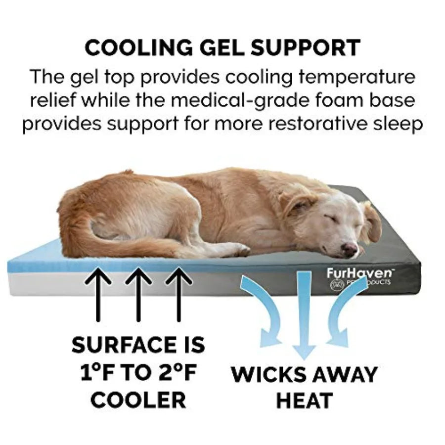 Water-Resistant Cooling Gel Dog Bed for Large Dogs w/ Removable Washable Cover For Dogs Up to 125 lbs - Indoor/Outdoor