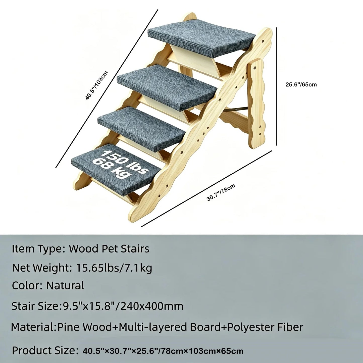 2-in-1 Collapsible Wooden Dog Stairs and Ramp for Bed, Couch, or Car – 3-Step /4-Step Anti-Slip Pet Ladder, Stable Indoor Dog Furniture, Supports Small to Large Dogs Up to 150 lbs