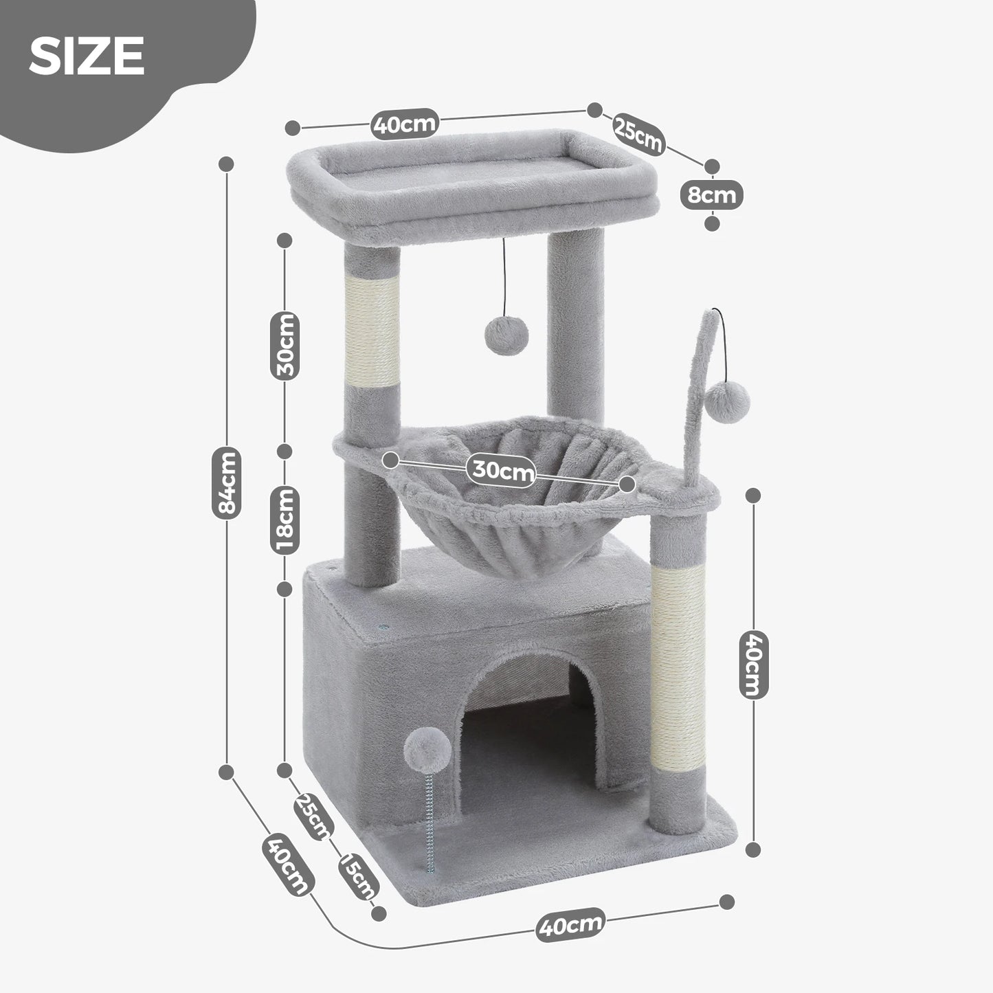 Cat Tree with Natural Sisal Scratching Post, Comfortable Condo, Spacious Top Perch, Cat Accessories, Toy, Cat Tower for Indoor Cats