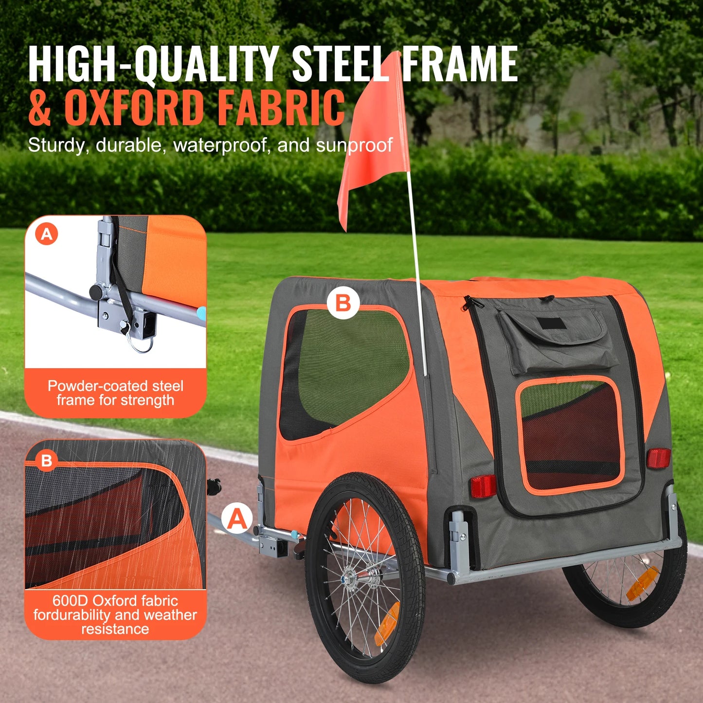 66lbs Pet Cart Bicycle Carrier Dog Bike Trailer With Folding Frame & Wheels Reflectors Flag for Dogs Accessories