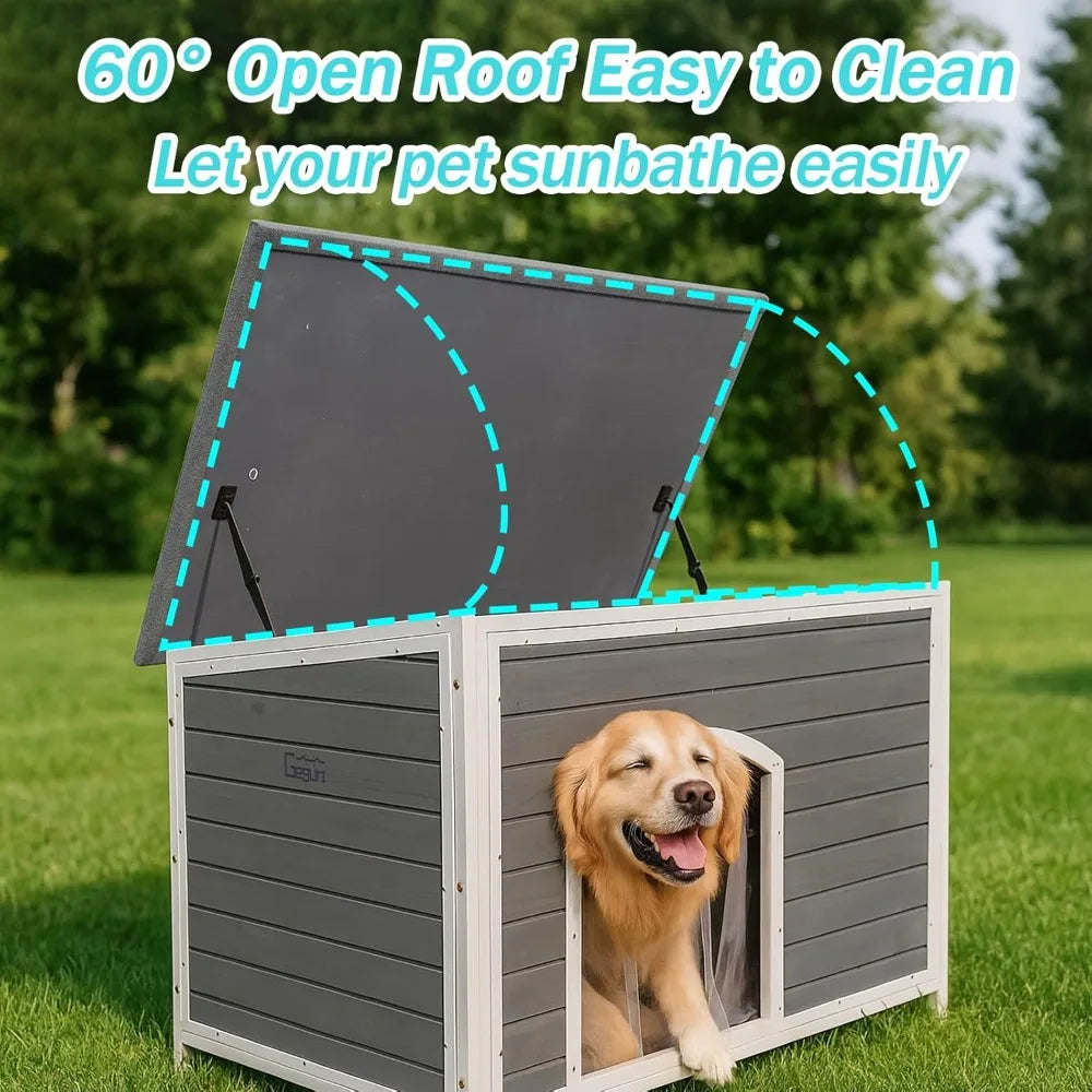 Large Outdoor Wooden Dog House for Medium to Large Dogs | Weatherproof Asphalt Roof, Chew-Resistant Frame, Indoor/Outdoor