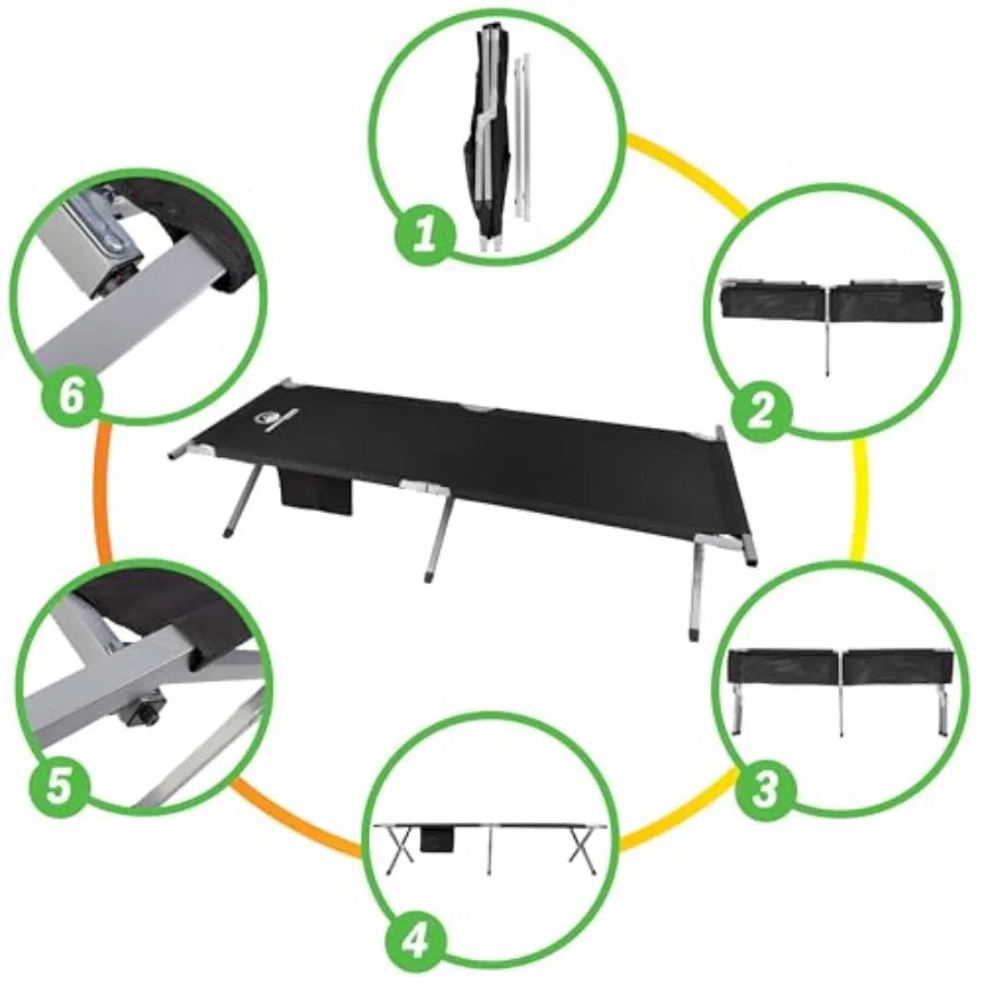 Camping Cot - Portable Folding Camp Bed - 600D Sleeping Cot for Adults with Steel Frame by Outdoors Black