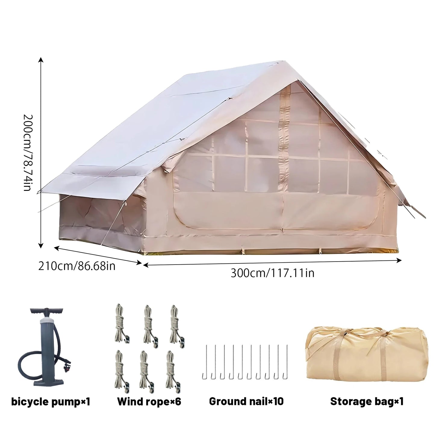 Inflatable Tent With Skylight, Quick Setup Blow Up Tents With Pump, 4-6 Person Outdoor Family Luxury Tent