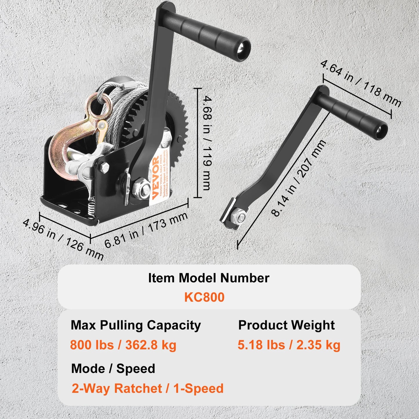 Hand Winch Heavy Duty Rope Crank with 33 Ft Steel Wire Cable and Two-Way Ratchet for Trailer Boat or ATV Towing
