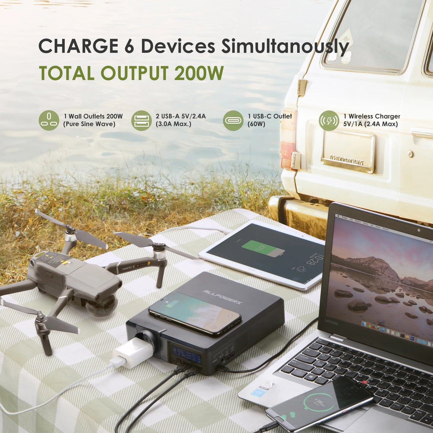 Solar Powerbank 41600mAh 200W Portable Powerstation with Solarpanel 60W, DC, USB, USB-C Output  for Camping Laptop Iphone