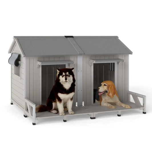 59.4 L Large Dog House Outdoor Amp Indoor, Fir Wood Dog Kennel with Weatherproof Openable Asphalt Roof, Spacious Doghouse with Another Room