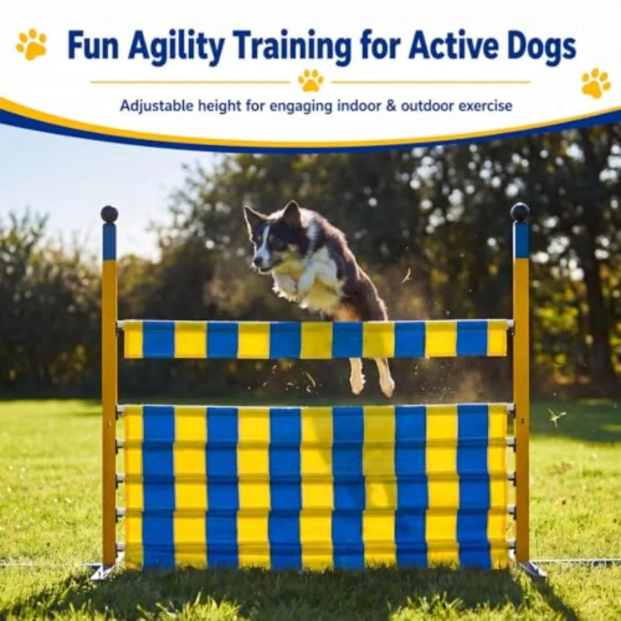 Dog Agility Jump Set, Metal Adjustable Dog Agility Equipment with 9 Height Levels, Extra Stable Foldable Dog-Hurdle Training Equipment