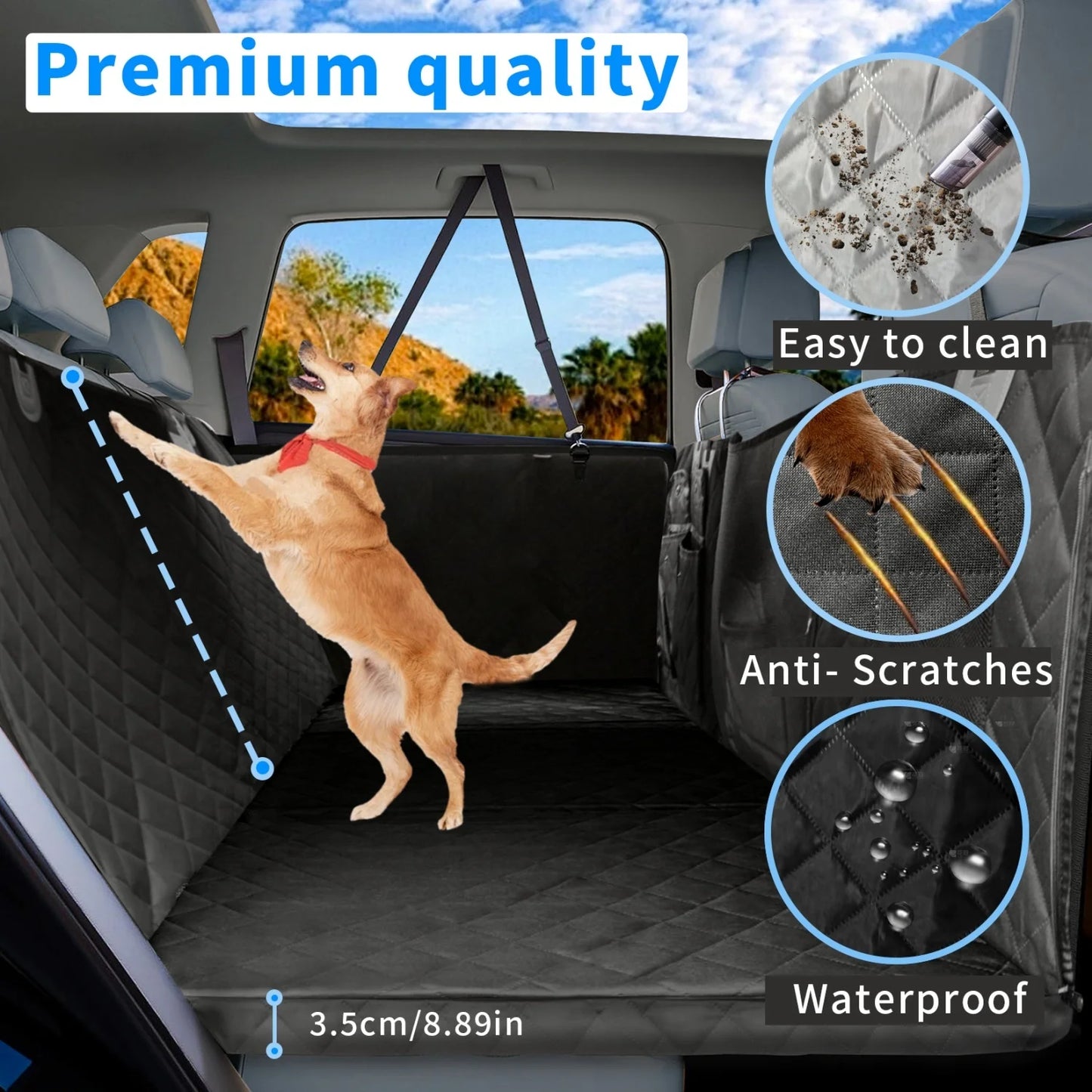 Large Dog Car Seat Cover Back Seat Extender Backseat Protection for Cars with Pockets Hard Bottom Waterproof Scratch-Proof Dog Hammock