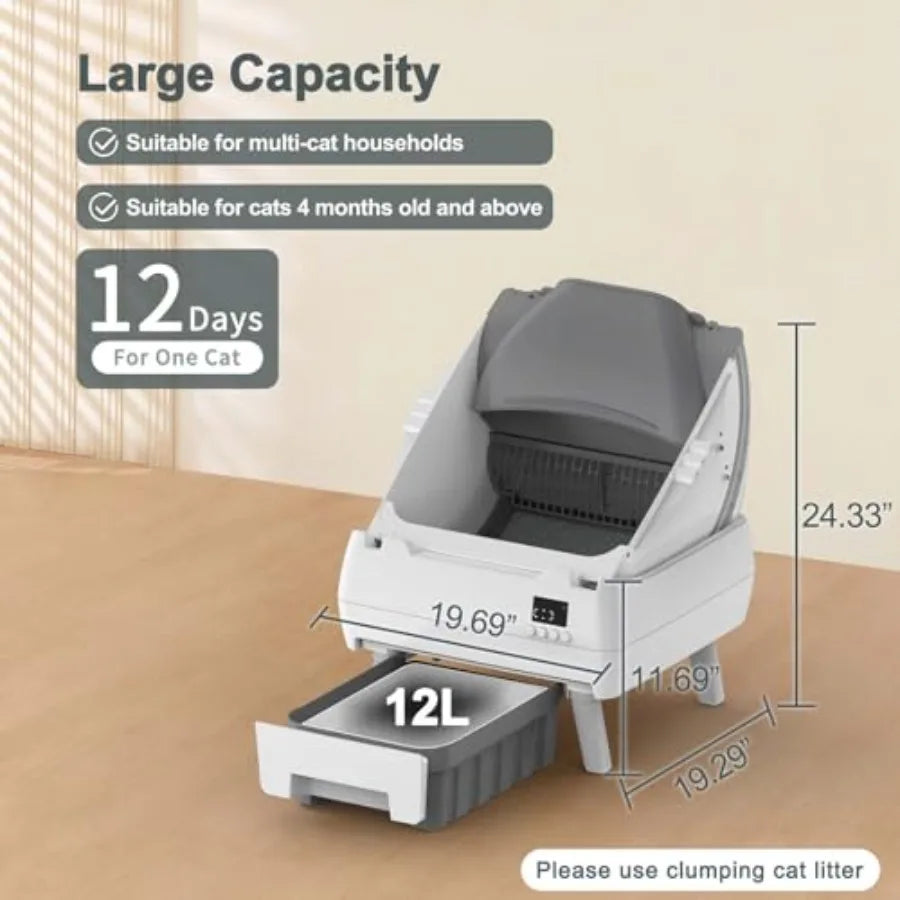 Automatic Cat Litter Box Self Cleaning - App Control, Open-Design, Smart Health Monitor, Suitable for Medium Cats and Kittens,