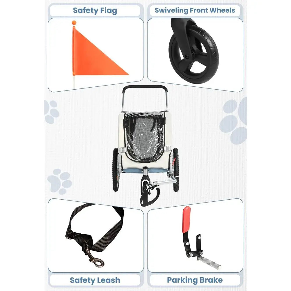 2-in-1 Pet Bicycle Trailer with a 6" Stroller Wheel, Suitable for Small and Medium Dogs, Carrier Up to 66/88 LBS, Easy Folding Cart