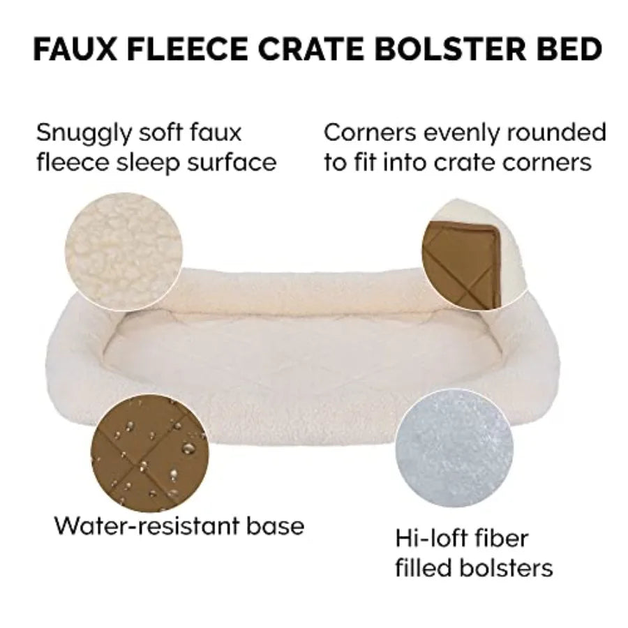 Dog Bed 100% Washable, Sized to Fit Crates - Sherpa Fleece Bolster Crate Pad