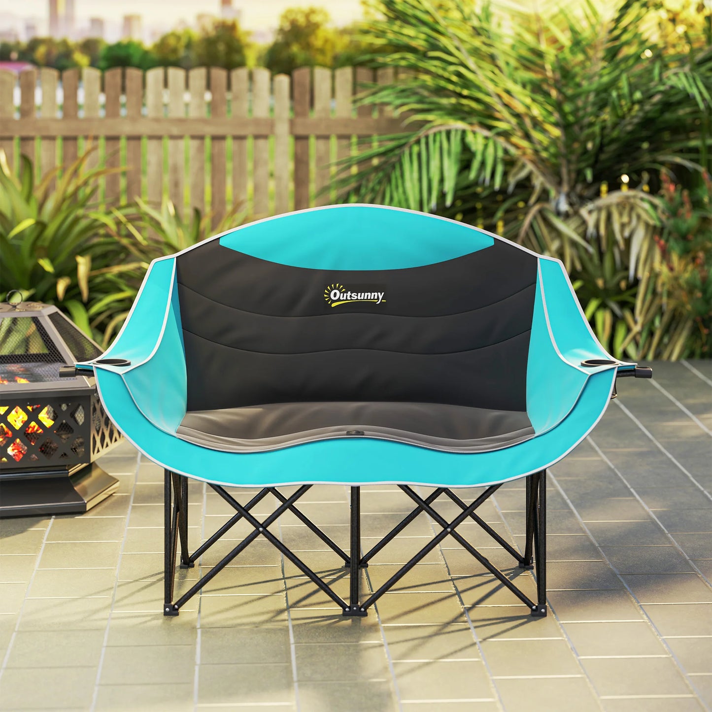 Double Camping Chair for Adults, Padded Folding Camp Chair, Green