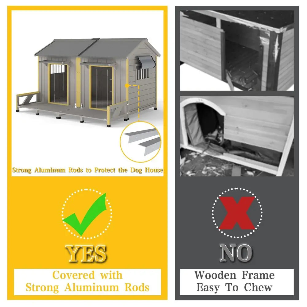 59.4 L Large Dog House Outdoor Amp Indoor, Fir Wood Dog Kennel with Weatherproof Openable Asphalt Roof, Spacious Doghouse with Another Room