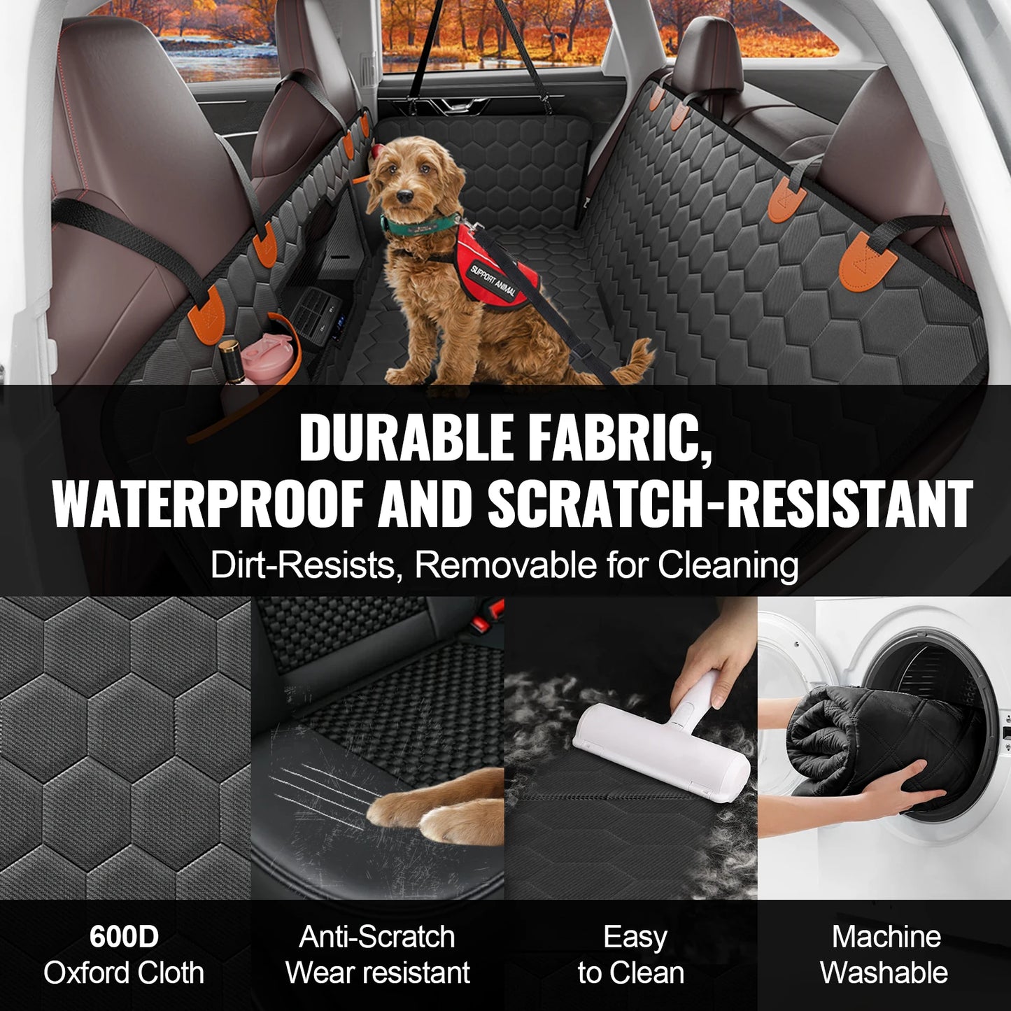 Back Seat Extender Dog Car Seat Cover for Back Seat Bed with Mesh Window and Storage Pocket Supports 350 lbs, Dog Hammock