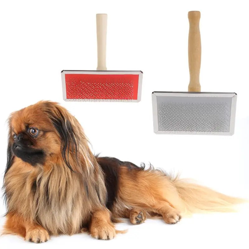 Pet Grooming Comb Shedding Hair Remove Brush Wood Handle Slicker Dog Cat Supply