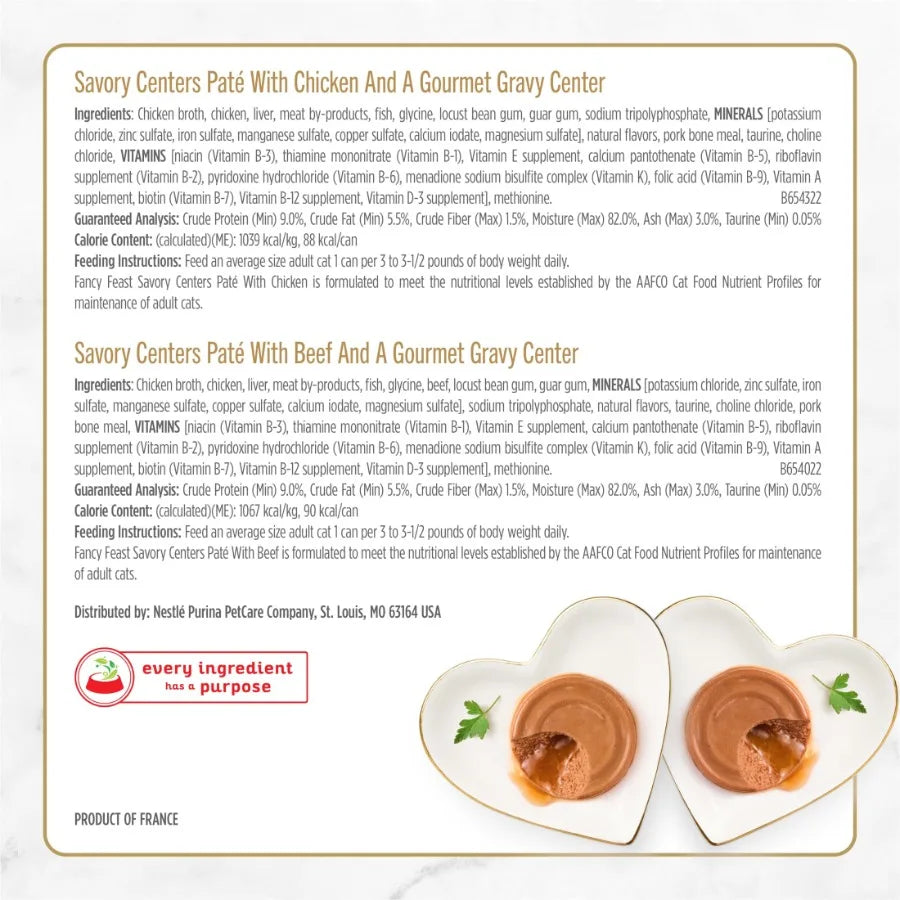 Savory Centers Wet Cat Food Pate Variety Pack With Chicken, Salmon, Beef, and Tuna Pate with Gravy Center, 3 oz Cans