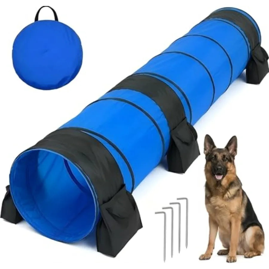 28in Dog Tunnel for Large Dogs, 10ft Heavy Duty Dog Agility Training Equipment with 3 Sandbags 4 Stakes, Portable Carry Bag