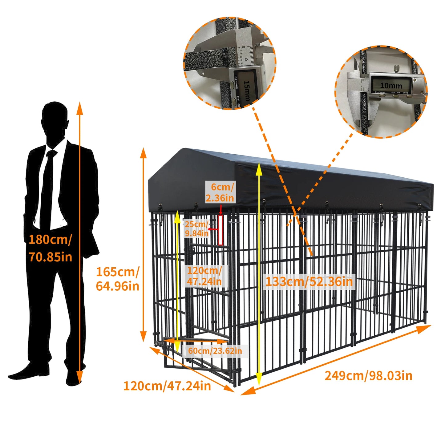 XS-L  Outdoor Dog Kennel with Roof Heavy Duty Metal Dog Crate Playpen for Medium Large Dogs Chicken Duck Enclosure Run