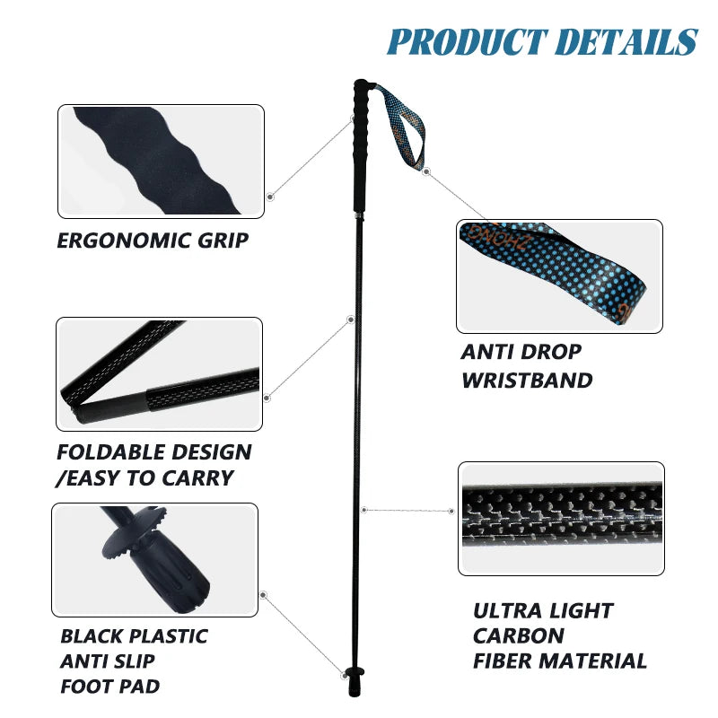 Local + Carbon City Walking Running Sticks Lightweight T800 Carbon Fiber Collapsible Telescopic Pole Hiking Cane Trekking Poles