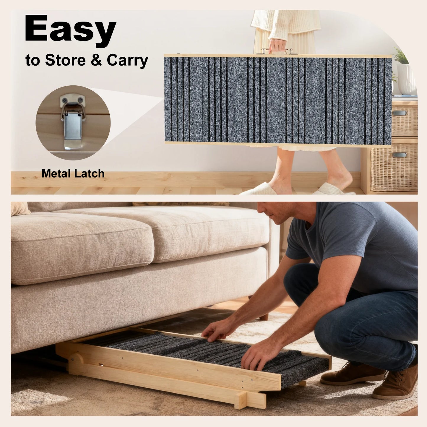 Adjustable Dog Ramp Pet Wooden Folding Dog & Cat Stair for Couch High Bed Non Slip Carpet Surface 7 Levels Height Adjustable