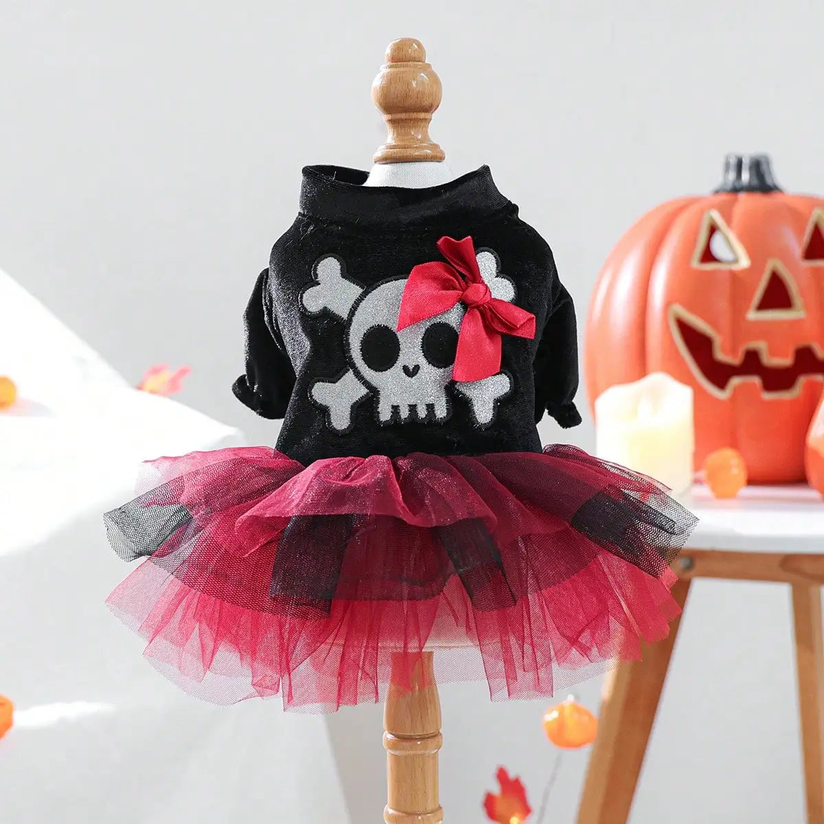 Pet Halloween Dress Bow Skull Pattern Puppy Girl Tulle Dress Pet Pirate Costume For Small Dogs And Cats