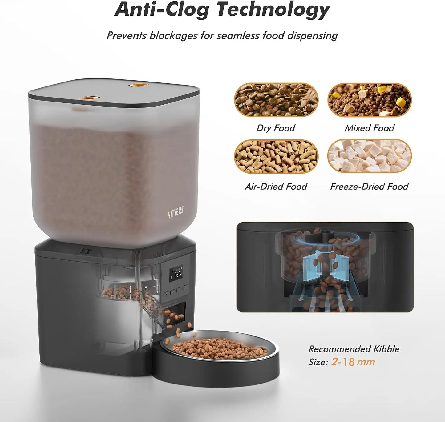 8L Automatic Dog Feeder, Smart Pet Food Dispenser with Key Control, Voice Recorder, Dual Power Supply, Timed Auto Cat Feeder with Stainless Steel Bowl