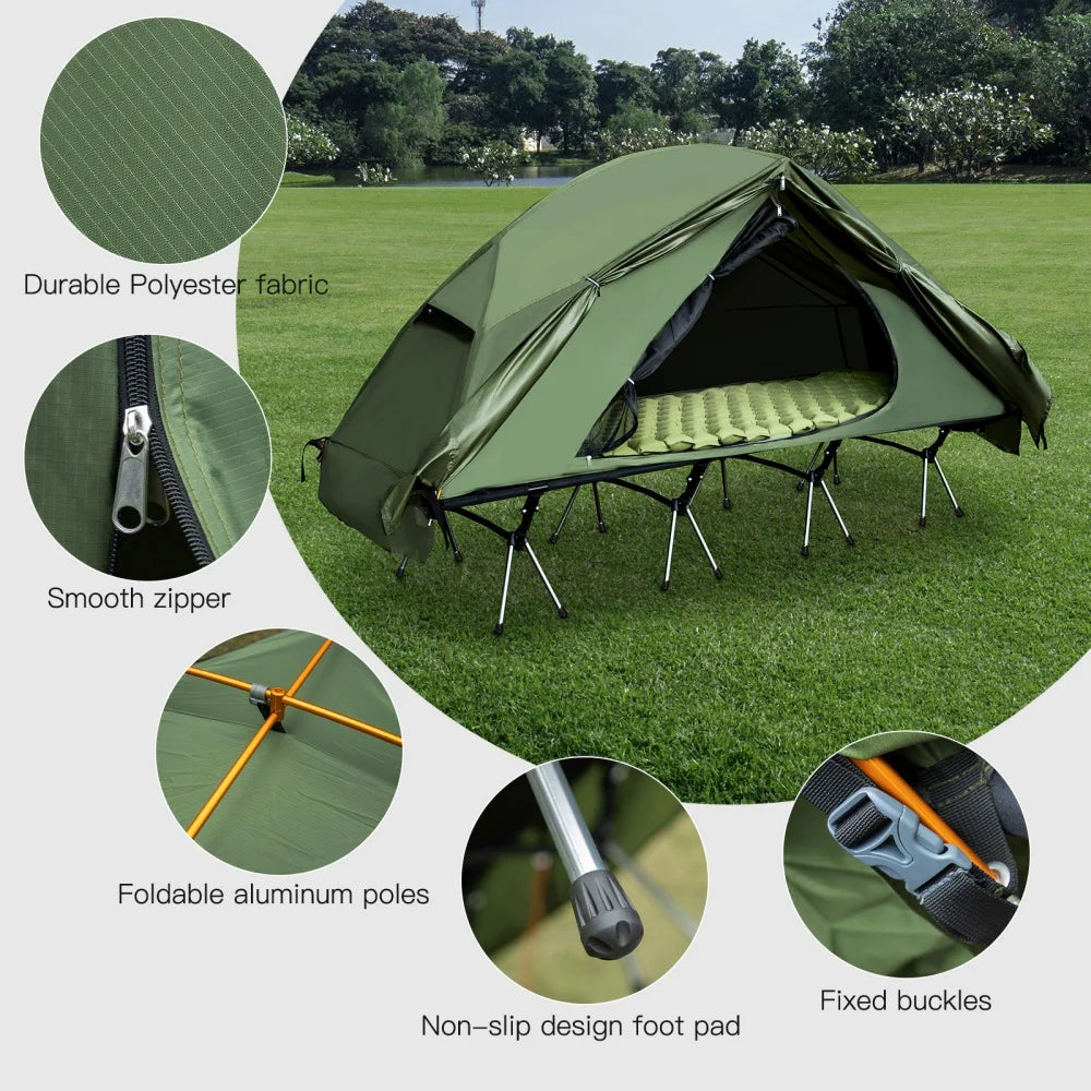 Camping Cot Tent - Waterproof 1-Person Off-Ground Combo Cot Bed for Adults Outdoor Camping Fishing Hunting Portable Easy Set-up Tent