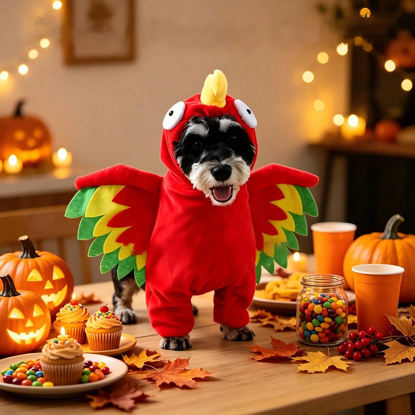 Halloween Pet Turkey Standing Costume With Colorful 3D Wings, Funny Red Bird Standing Outfit For Small And Medium Dogs