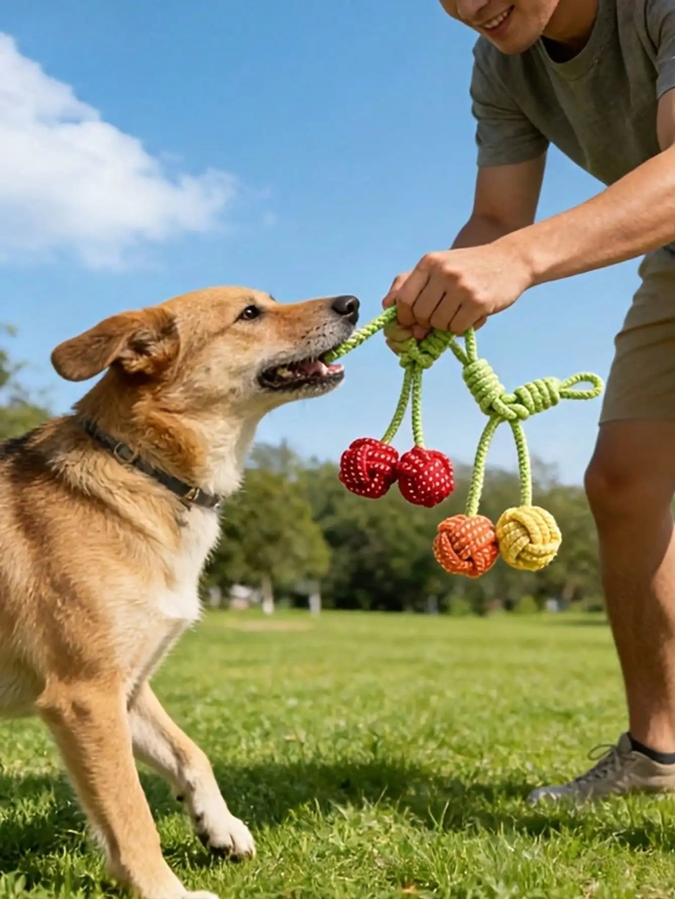 1pc Cute Cherry Dog Chew Toy, Durable Interactive Training Leash Toy, Suitable For Medium And Small Dogs Chewing And Interaction. Multi-Functional Chew Rope, For Indoor And Outdoor Training And Teeth Cleaning, Designed For He