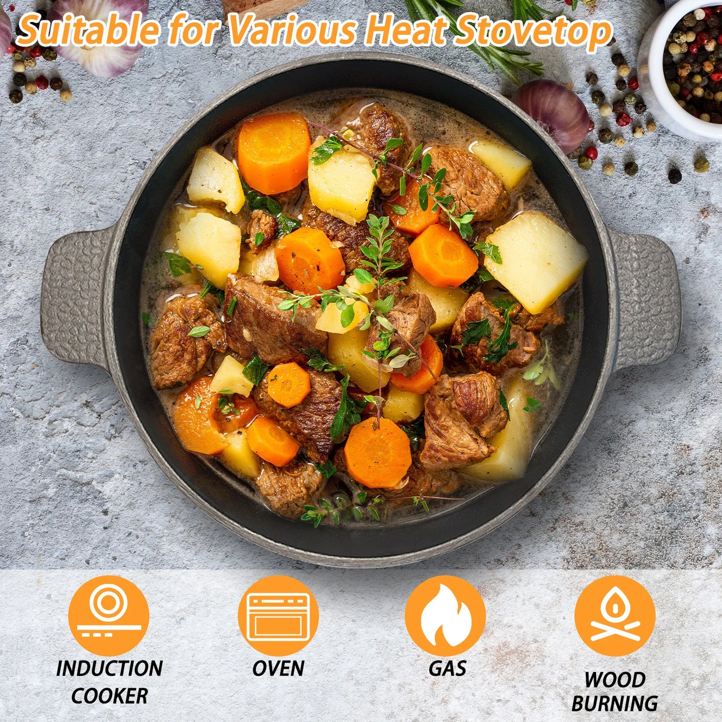 5.2 Qt Lightweight Cast Iron Dutch Oven With Lid, Honeycomb Base Nonstick Pot, Induction Compatible BPA-Free for Home Cooking Camping Bread Baking