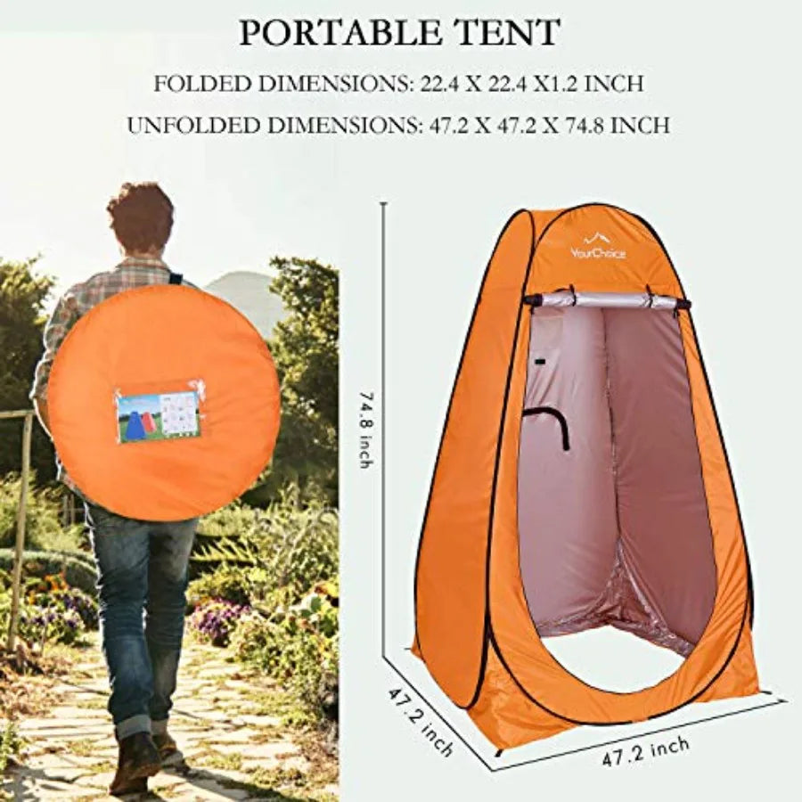 Pop-Up Privacy Shower Tent 3.9 x 3.9 x 6.2FT Portable Camping Changing Room Instant Setup Outdoor Shelter with Silver Coating