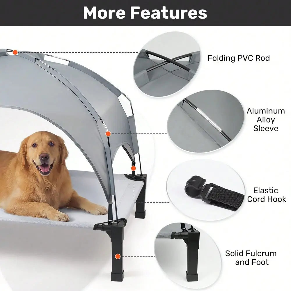 Dog Bed With Canopy, Outdoor Dog Bed Cot With Shade Tent, Portable Raised Pet Cot Cooling Bed For Dogs