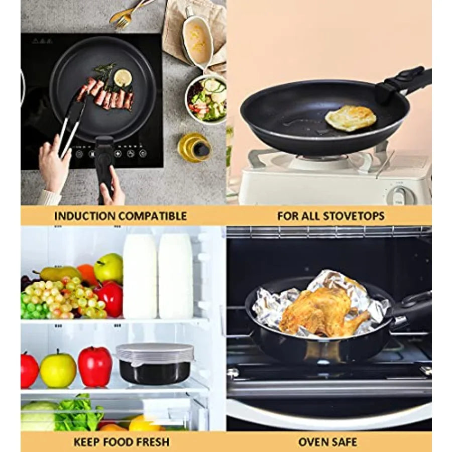 16 Pieces Kitchen Removable Handle Cookware Sets, Stackable Pots and Pans Set Nonstick for Induction, Gas, RVs, Camping Space Saving