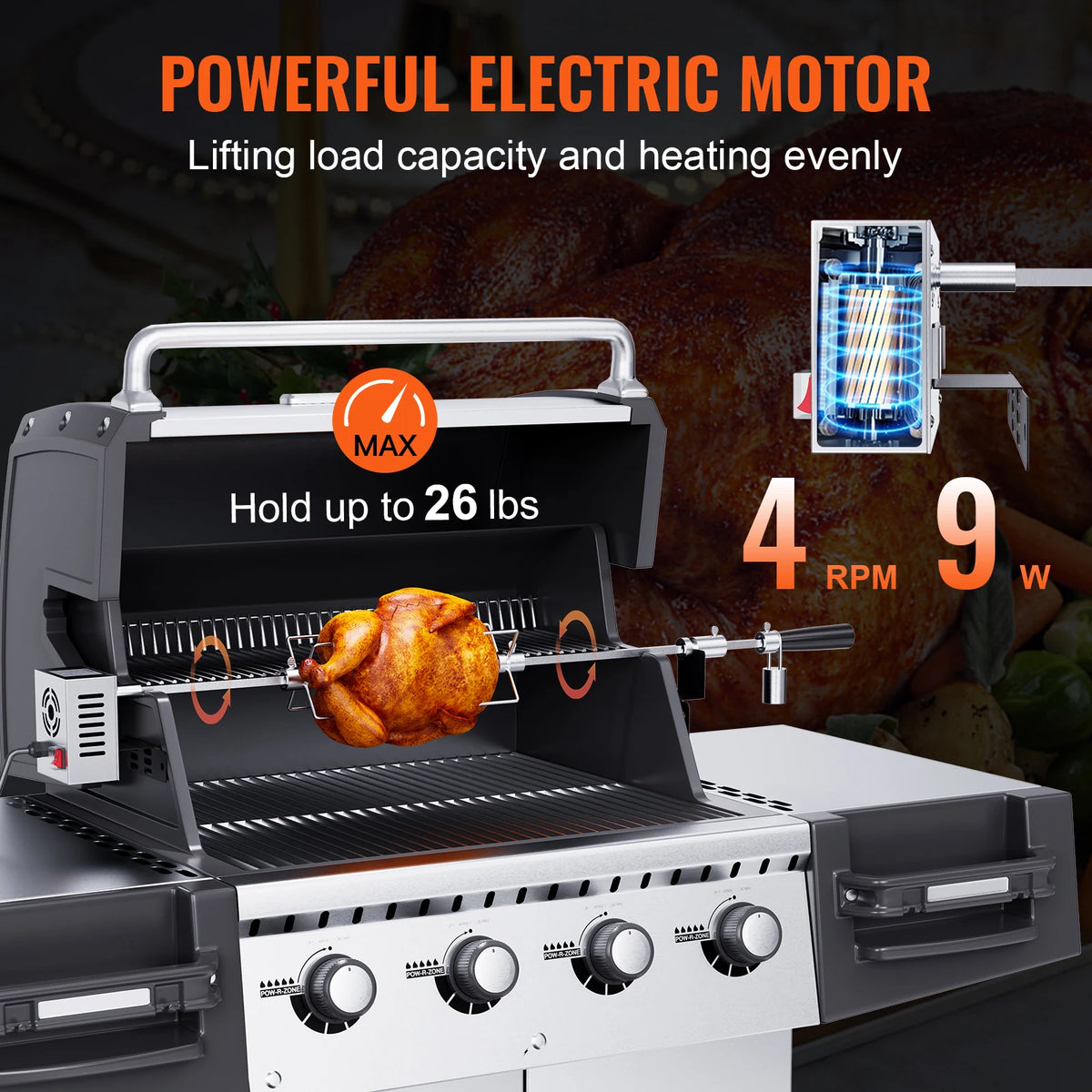 39-56 inch Universal Grill Rotisserie Kit for Grills Electric BBQ Grill w/Motor Stainless Steel Automatic Grilling Kit