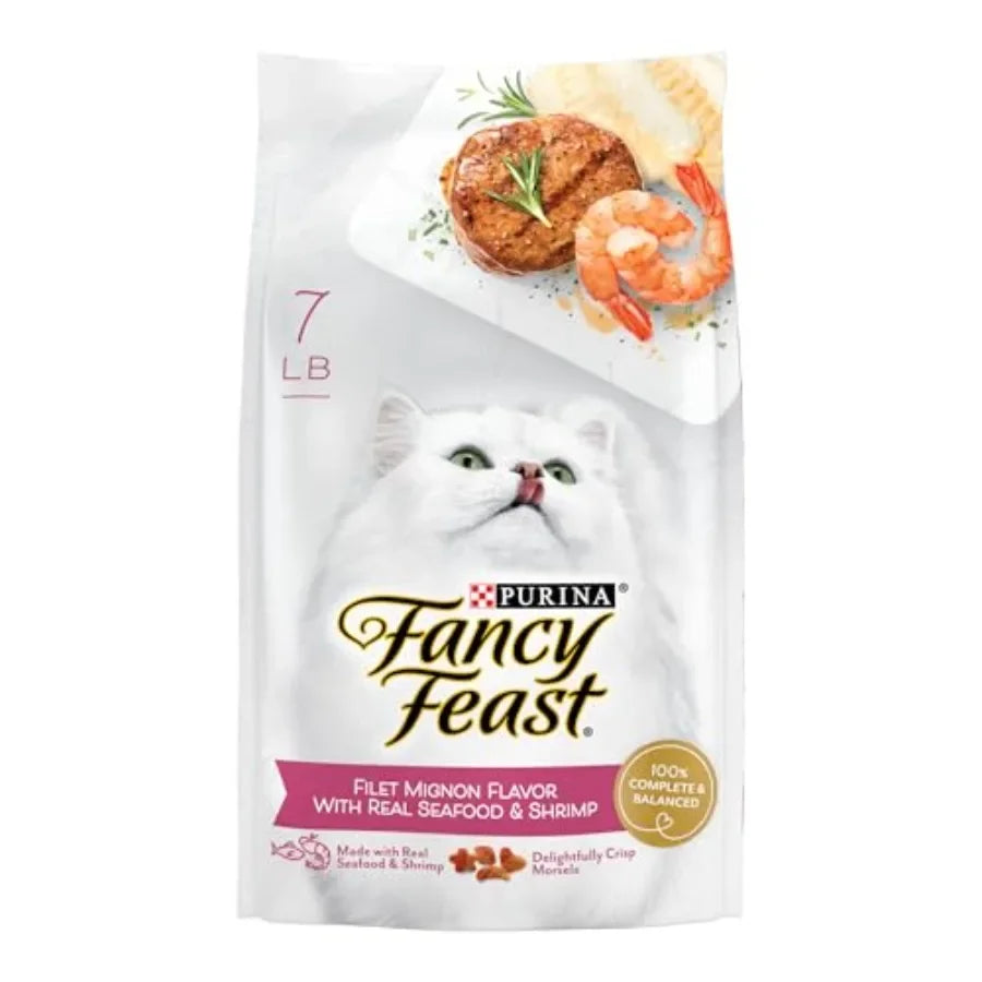 Filet Mignon Flavor with Real Seafood and Shrimp Dry Cat Food 7 Pound Bag (Pack of 1 )