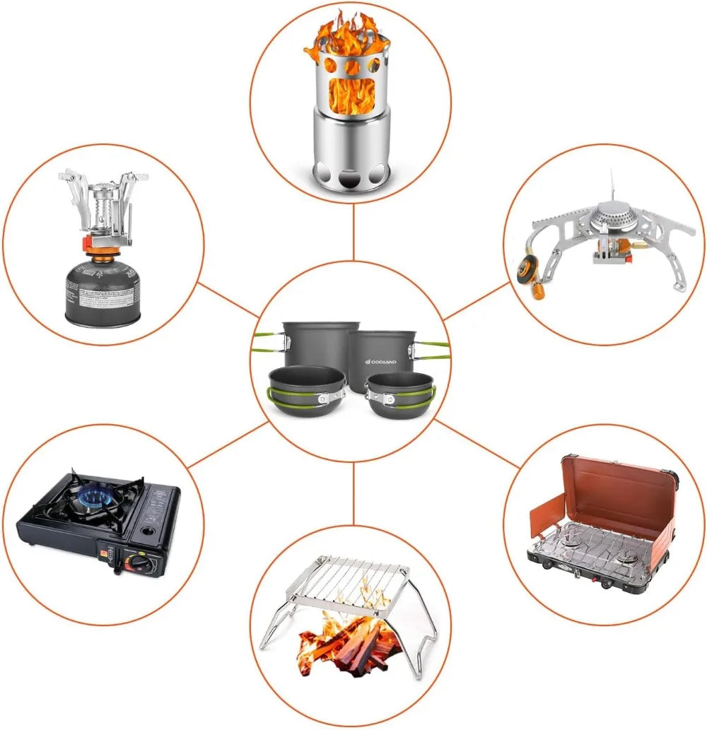 16pcs Camping Cookware Mess Kit, Lightweight Pot Pan Mini Stove with Cups & Cutlery for Backpacking Hiking Picnic