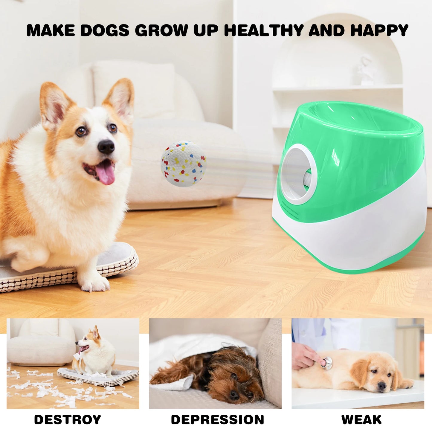 Dog Ball Thrower With 3 Tennis Balls Ball Thrower Machine Rechargeable Small Dog Ball Thrower for Small, and Medium Breeds
