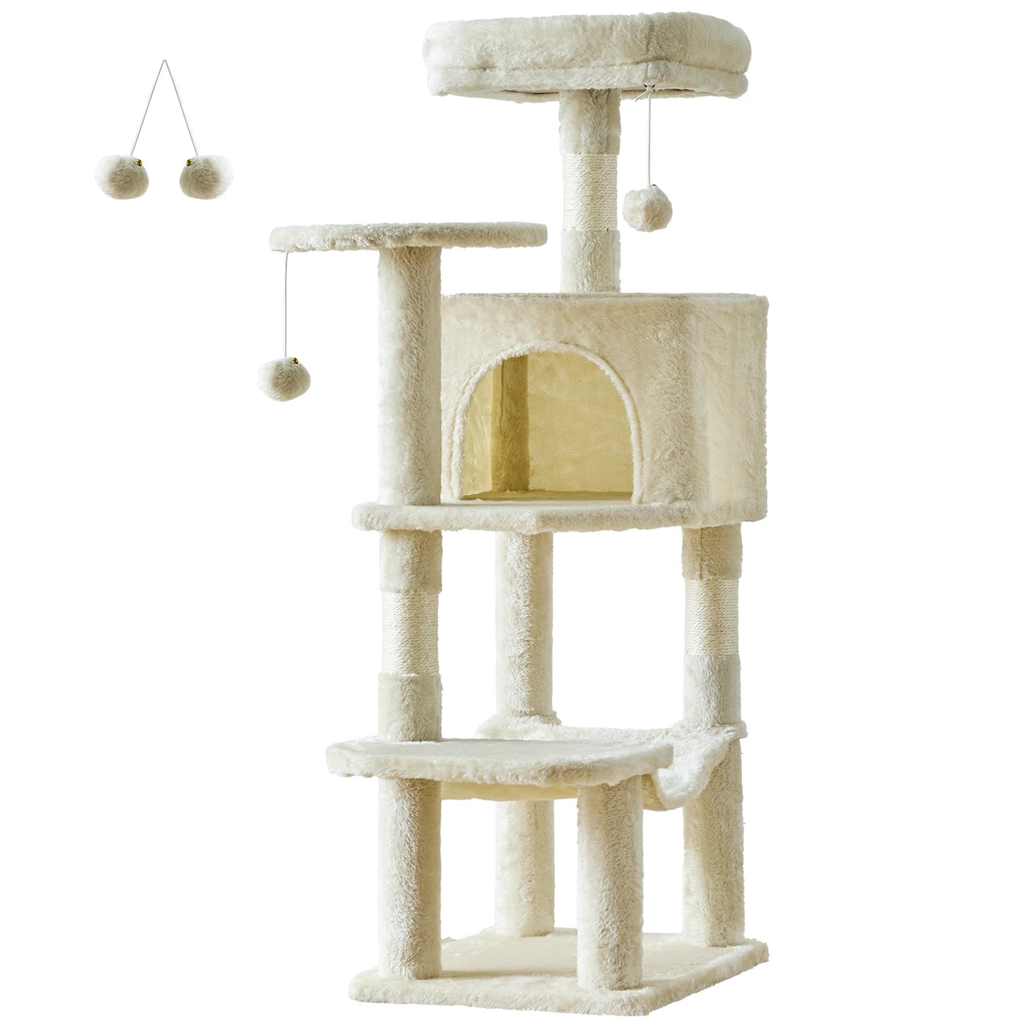 44" Cat Tree Tall Multi-Cat Climbing Tower for Pet Furniture Natural Sisal Scratching Posts Stable Pet House for Indoor Cat
