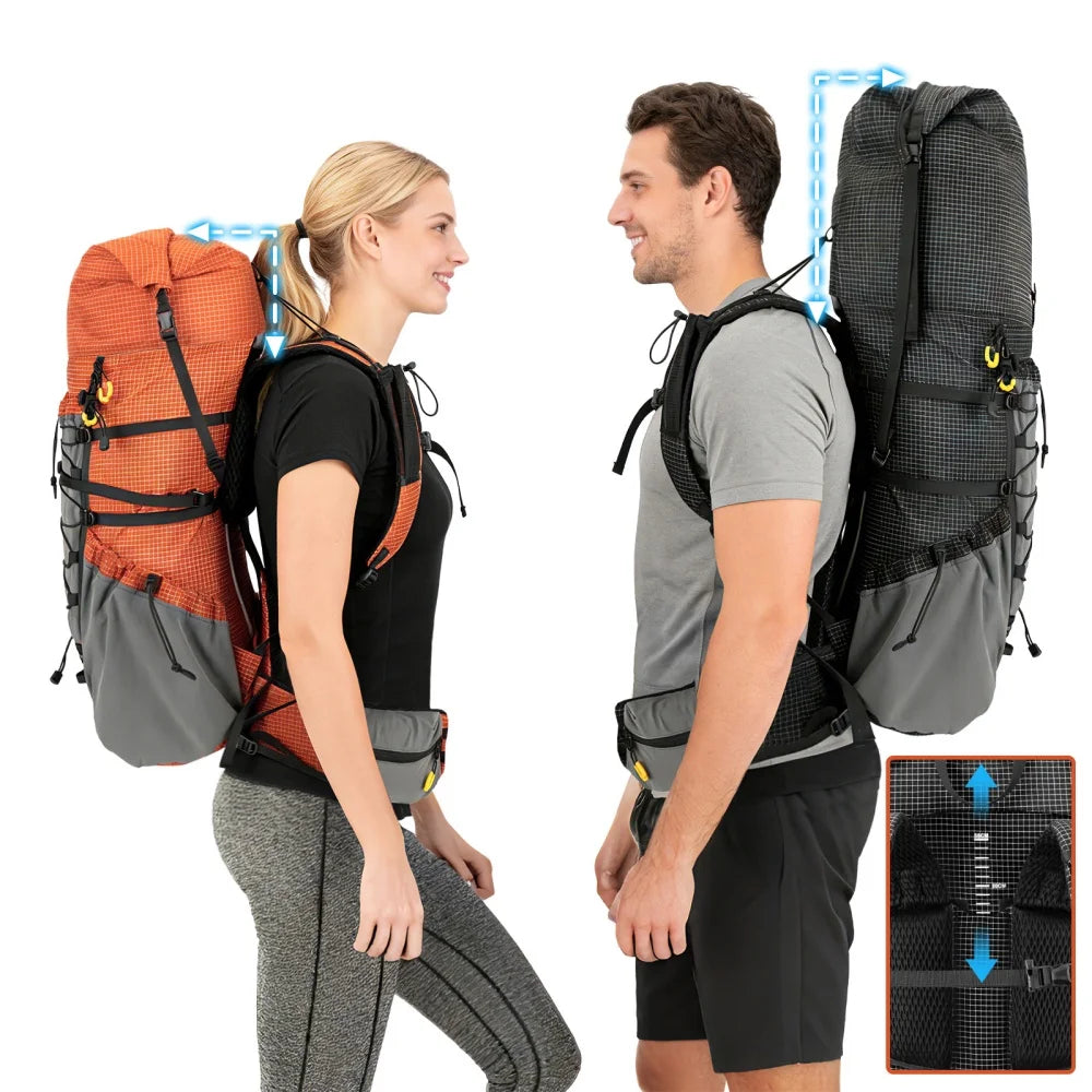 Internal-frame Hiking Backpack: 50L / 60L / 70L Roll Top Lightweight Travel Backpack with Rain Cover for Men Women Hiking Camping Backpacking