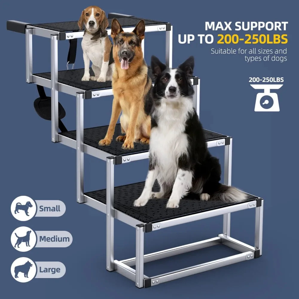 Extra Wide Dog Stairs for Large Dogs, Foldable Dog Ramp for Car With Non-Slip Surface, Dog Stairs for Cars, High Beds, Truck, SUVs