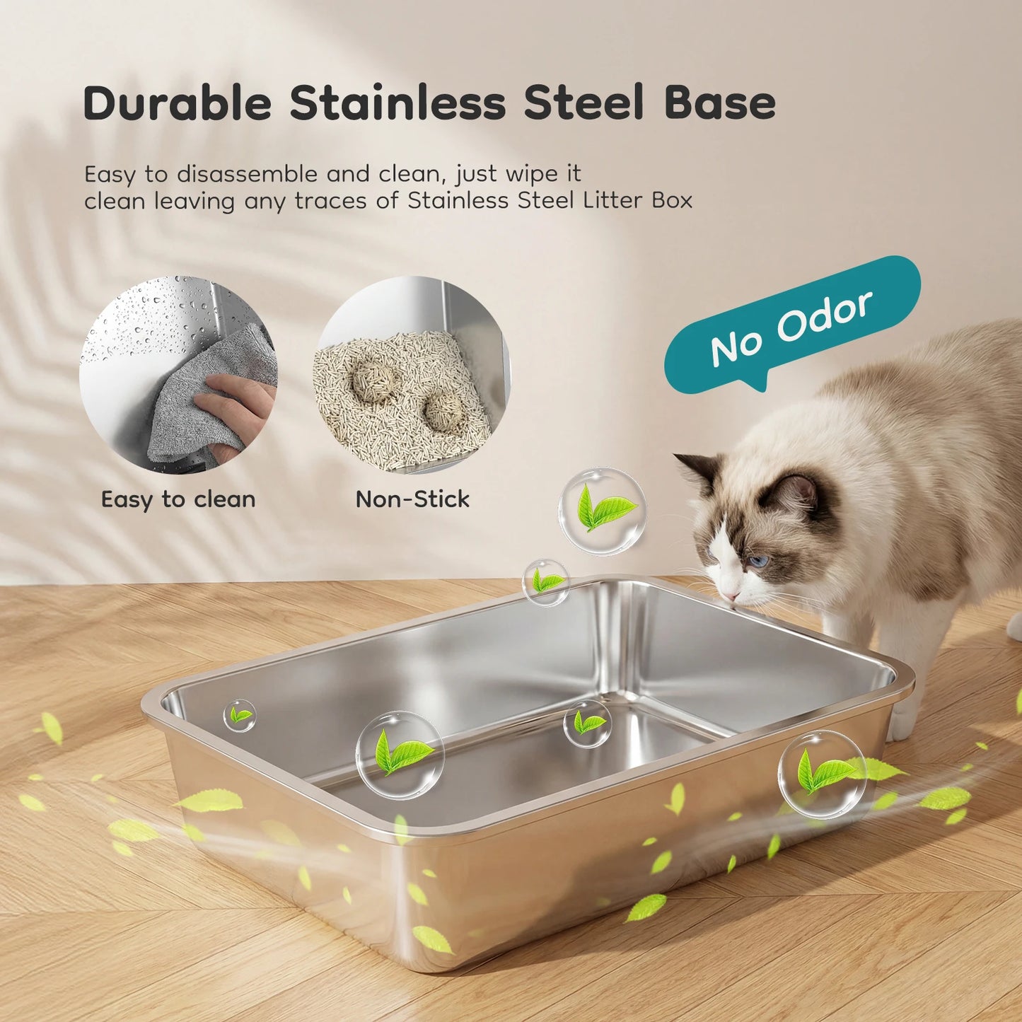 24 Inch Stainless Steel Cat Litter Box with Fully Enclosed 30L Large Cat Litter Box for Big Cats, Cat Box Scoop and Mat Included
