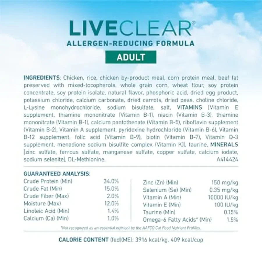 LiveClear Allergen-Reducing Cat Food Dry Formula with Real Chicken As The Number One Ingredient - 6.3 lb. Bag