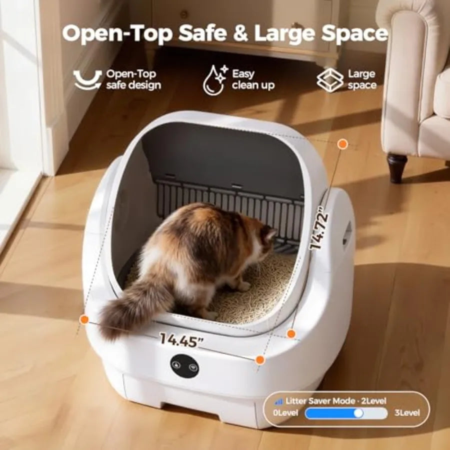 Open-Top Automatic Litter Box, Odor Control, Ready to Use, Self Cleaning Litter Box, Large Capacity with APP Control and Safety