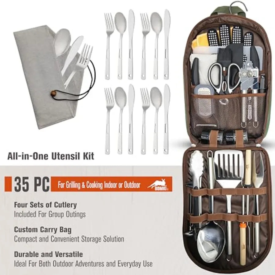 Grilling and Camping Cooking Utensils Set for The Outdoors BBQ - Camping Utensil Set Kitchen Set Cookware Accessories