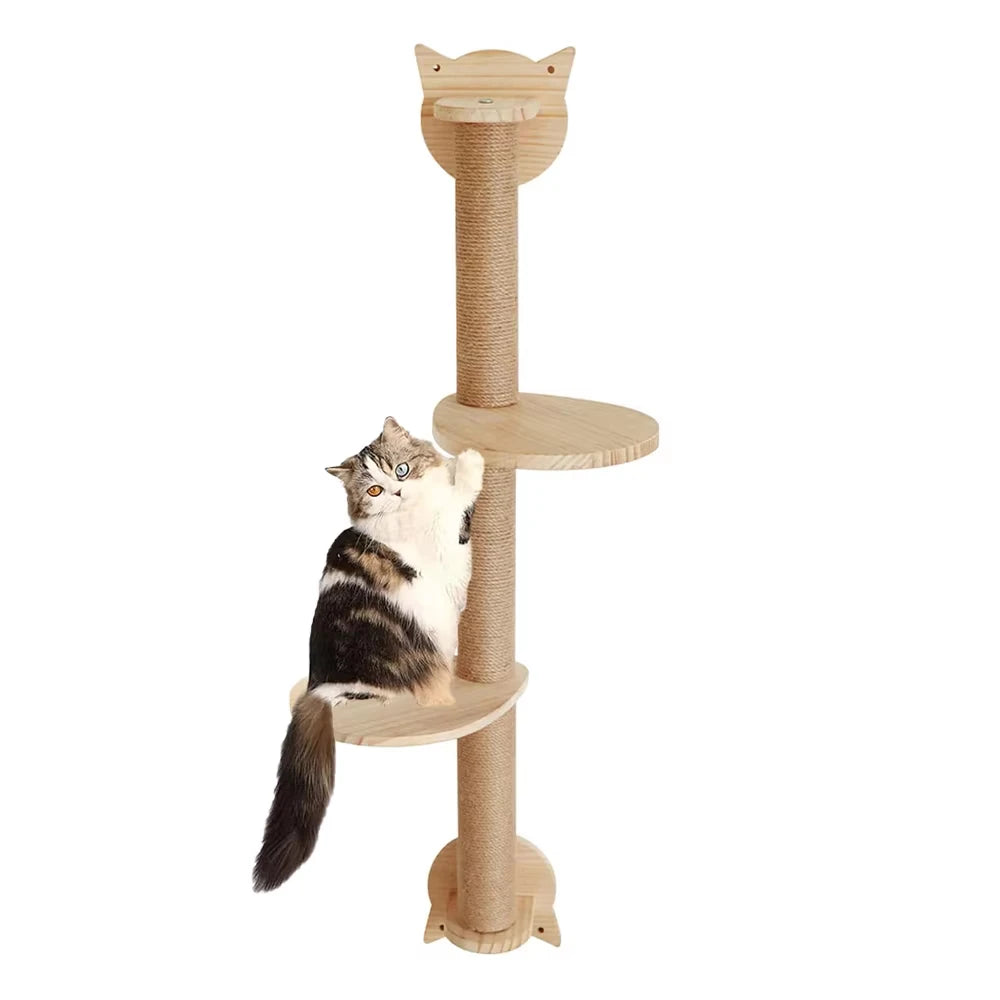 41" Cat Tree With Scratching Posts 2 Perches Platforms Wall Mounted Sisal Scratcher Hammock For Cats Kittens Climb Play Rest